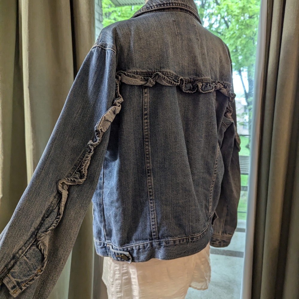 Blue Denim Jacket with Ruffle Detail